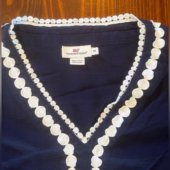 VINEYARD VINES Navy and White Scalloped Drawstring Caftan Swim Coverup Nautical - Picture 5 of 6